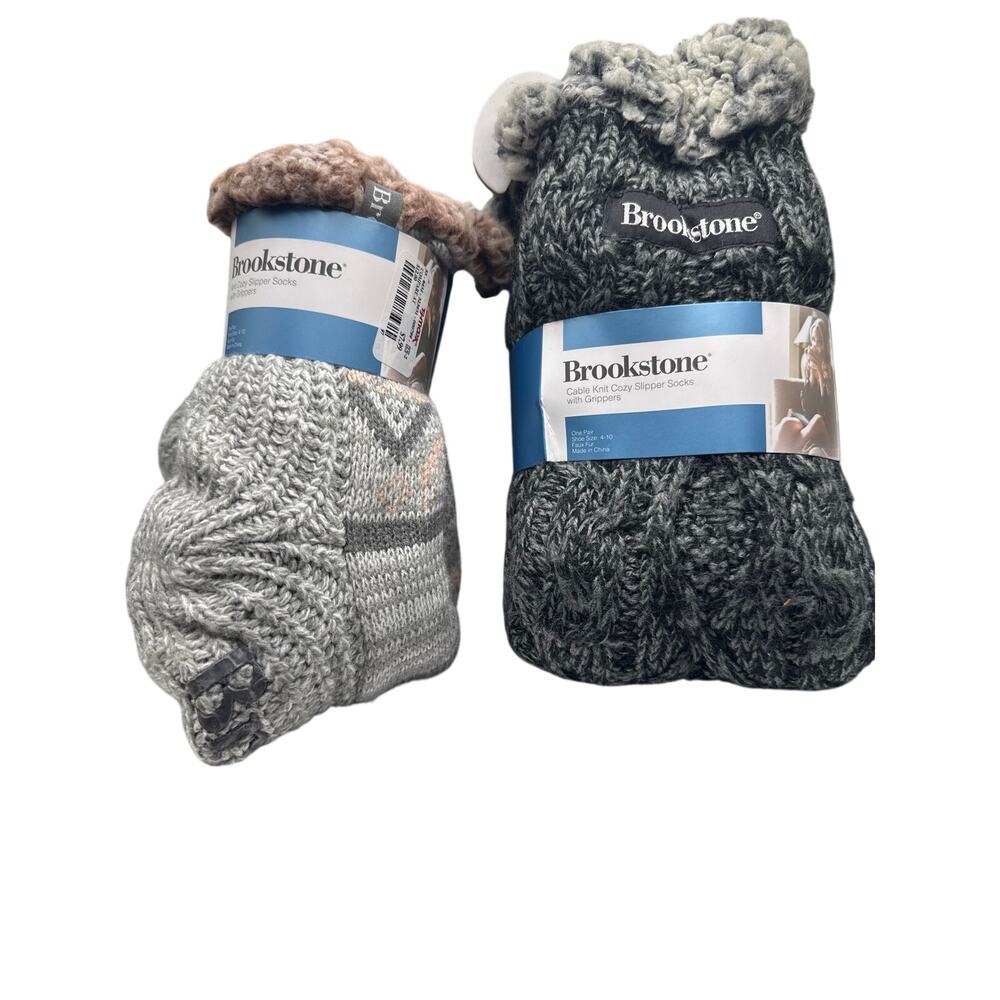 NWT Brookstone Women's Slipper Socks with Grippers - 2 Pair Set